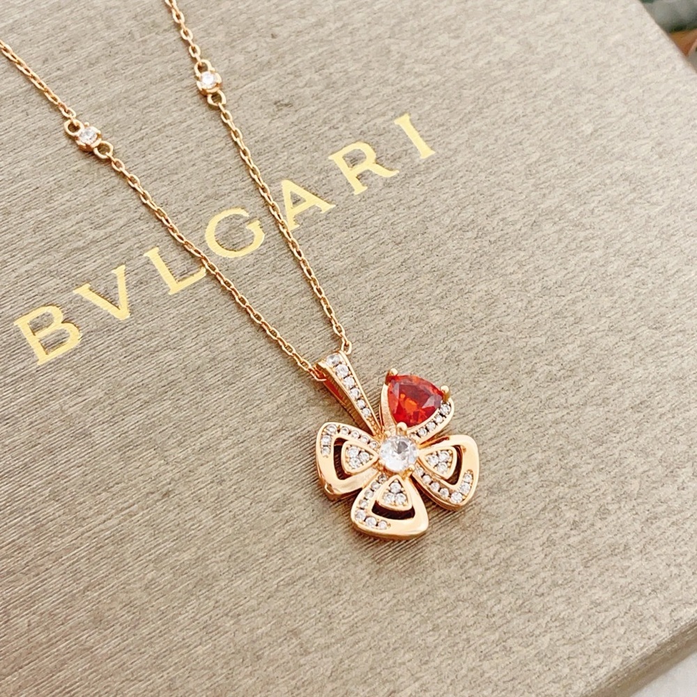 Bvlgari Rose Gold Red Stone Necklace Elegant Chic